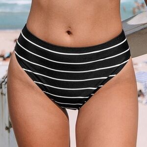 Cupshe Black Stripe Classic High Waist Bikini Swim Bottoms Size S